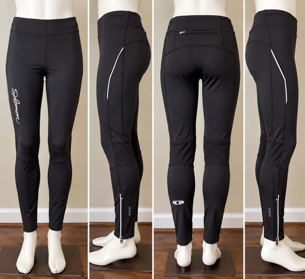 Salomon ActiLite Women’s L Black Running Leggings Reflective Zip Ankle
